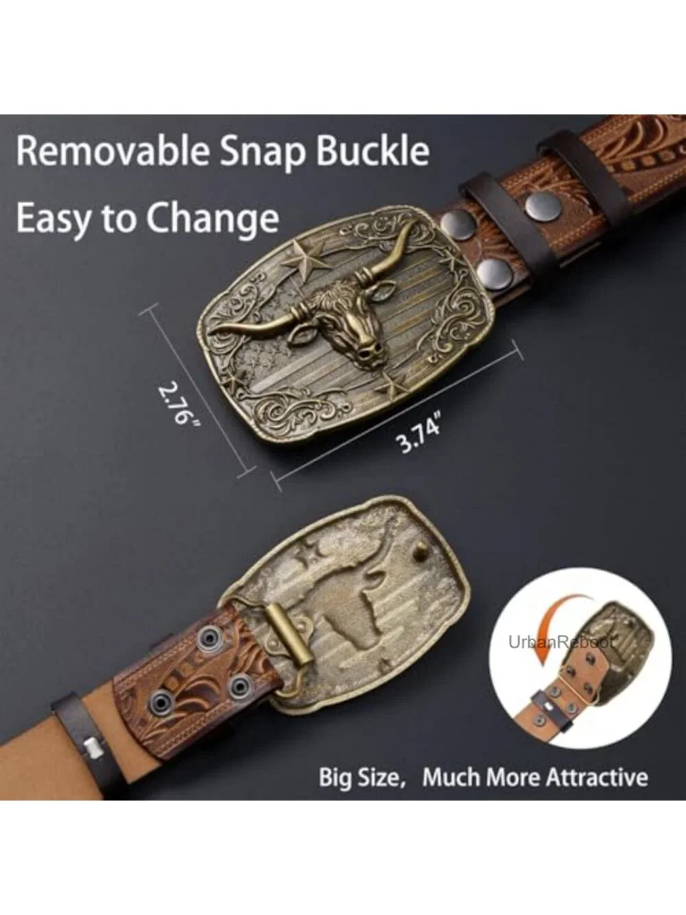Western Leather Belt with Engraved Buckle for Men